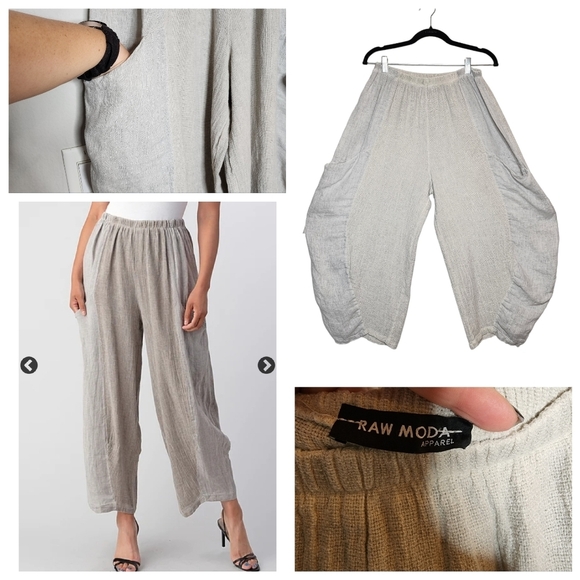 Raw Moda Straight Cotton Linen Pants With Pockets - Picture 1 of 17